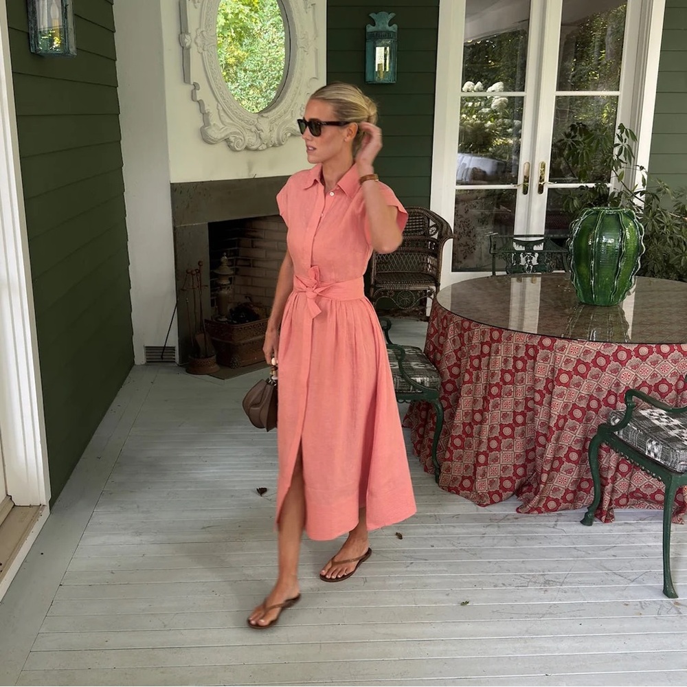 Julia Amory Chic Coral Betty Dress with Tie Waist - Picture 2 of 2